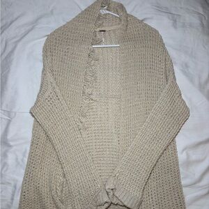 Free People Cardigan Sweater Womens XS Oversized Cream Beachy Fringe Silk Boho